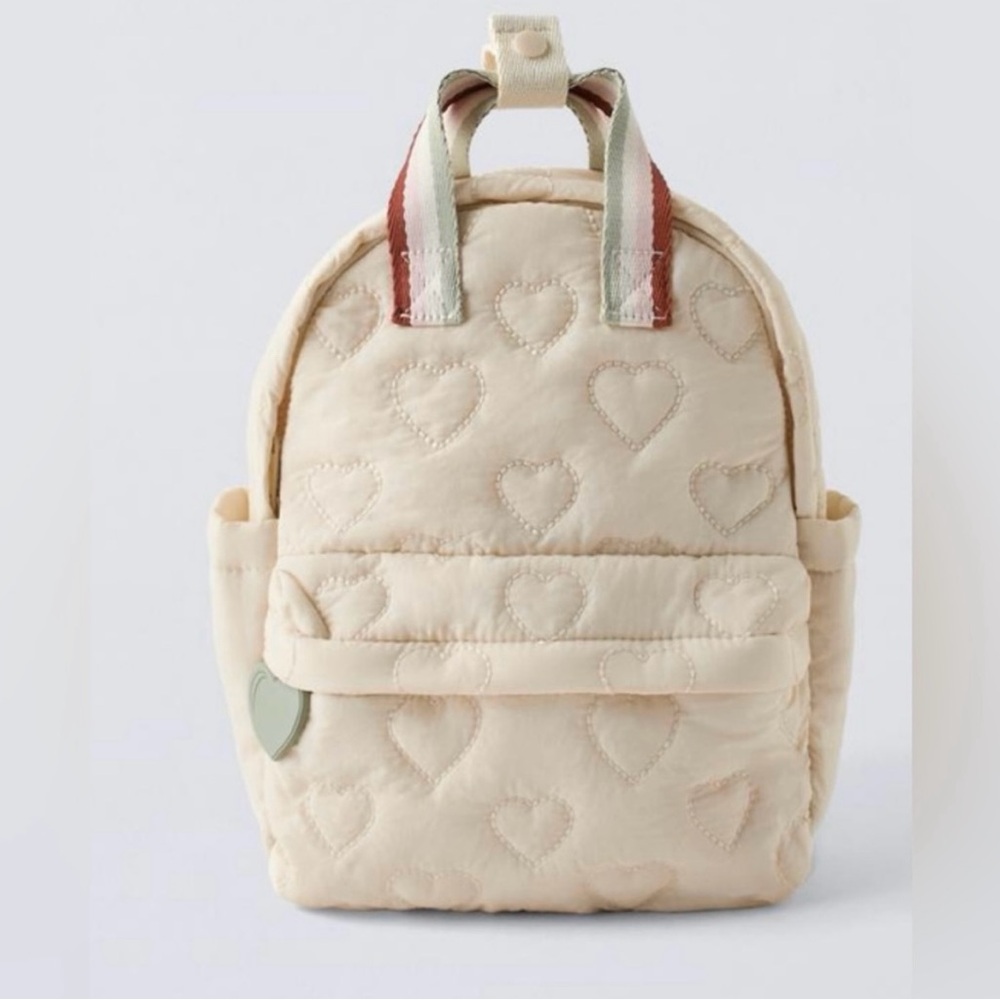 Zara Heart Patterned Cream Backpack